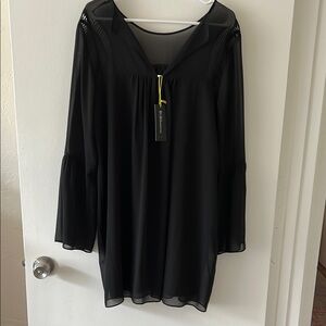 Chic Black Sheer Sleeve Dress